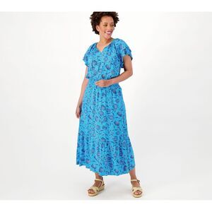 Destination 365 Women's Petite Dress P2XS 356 Printed Short-Sleeve Blue A596752